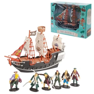 Immagine di THE TWIDDLERS Galeone dei Pirati Nave Pirata con Modellini di Può Essere Utilizzata Anche per Riempirla Bomboniere, Giocattoli e Regali