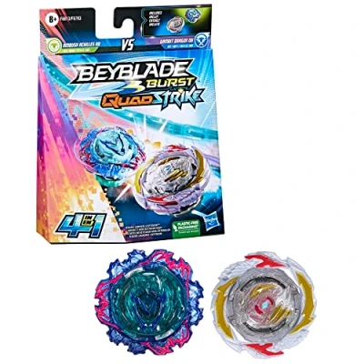 Immagine di Beyblade Burst QuadStrike Dual Pack, confezione da 2 trottole competizione Gambit Dragon D8 e Ambush Achilles A8 8+ anni, include istruzioni in francese