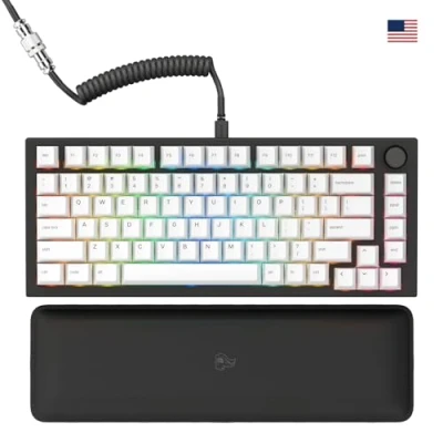 Immagine di Glorious gaming GMMK PRO 75% Tastiera da mecc.a modulare, TKL, struttura 1,5 kg, personalizzabile, cavo a spirale, poggiapolsi, tasti in PBT bianchi, RGB, layout QWERTY americano Nero