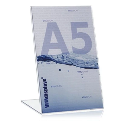 Immagine di VITAdisplays® Espositore pubblicitario a forma di L in formato verticale, plexiglas® originale Confezione da 10 DIN A5 trasparente