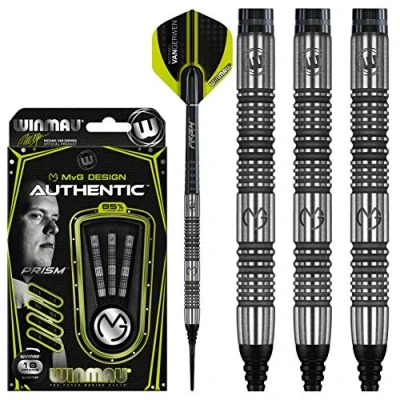Immagine di WINMAU Michael van Gerwen MvG Authentic Freccette Softip Tungsteno Set 20g con Prism Voli e Alberi (Steli)