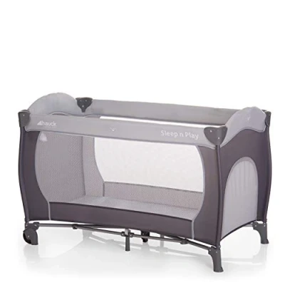 Immagine di hauck Lettino da Viaggio Sleep N Play Go Plus Culla Neonato fino a 15kg Letto Pieghevole 60x120cm Bambini con Ruote, Apertura Laterale e Borsa Grigio