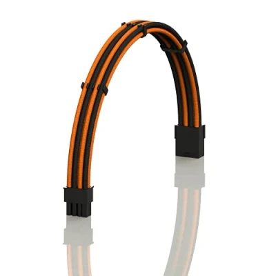 Immagine di LINKUP AVA 30cm PCI e 8 (6+2) pin GPU Cavo di Prolunga per PC Personalizzato con Guaina Intrecciata Alimentatore PSU Pettini┃Design Robusto Rigido┃Confezione Singola┃300mm Arancione Nero
