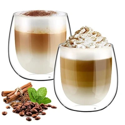Immagine di glastal 2 * 250ml Tazza Caffè Doppio Vetro Borosilicato,Bicchieri da a Doppia Parete Trasparente,Tazzine per Tè, Caffè, Latte, Cappuccino, Espresso, Succo