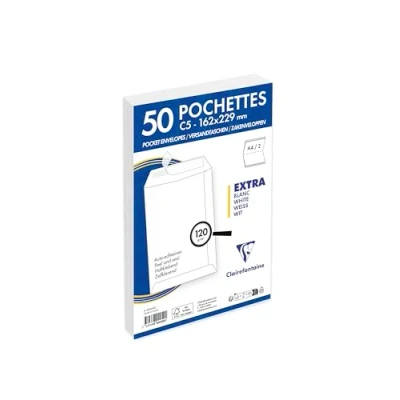 Immagine di Clairefontaine 824250C Confezione da 50 Buste Bianche C5 162x229 mm Autoadesive 120g/m²