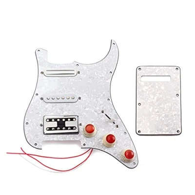 Immagine di Alnicov 3 strati SSH battipenna caricato precablato Piastra antigraffio Single Coil Alnico 5 e pickup magnetici Humbucker Set di assemblaggio per chitarra elettrica ST Strat (White Pearl)