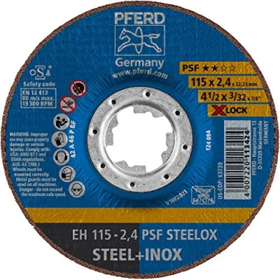 Immagine di PFERD 25 dischi da taglio a gomito, 115 X 2,4 mm, Lock (22,23 mm), PSF STEELOX, 61740115, per un cambio rapido e comodo degli attrezzi