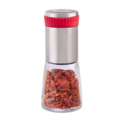 Immagine di Relaxdays Macina Spezie Manuale, Macinino in Acciaio, Contenitore Vetro, Trita Peperoncino, Chili, Argento/Rosso, Inox, plastica