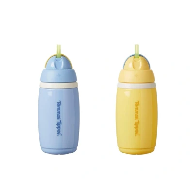 Immagine di Tommee Tippee Borraccia termica con cannuccia attiva, 266 ml, a prova di fuoriuscite, per bambini dai 12 mesi in su, coperchio ribaltabile, aiuta mantenere pulita la cannuccia, blu e giallo,