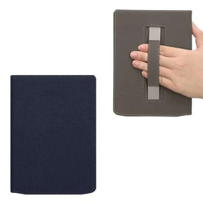Immagine di kwmobile Cover Pieghevole eReader Compatibile con Pocketbook InkPad 4 / Color 3 2 Vivlio Protezione eBook Reader in Tela Cinghia per Mano blu scuro