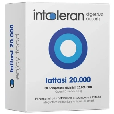 Immagine di Intoleran Lattasi 20.000 Enzima Digestivo 50 Compresse divisibili per l&#039;Intolleranza al Lattosio Dose più alta Vegano Low FODMAP