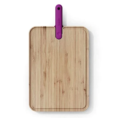 Immagine di Trebonn Artù Integrated Knife Chef, Tagliere in bambù con Coltello Chef Integrato, 43x24x2.2 cm. per Le Carni, Scanalatura Il Drenaggio dei Liquidi