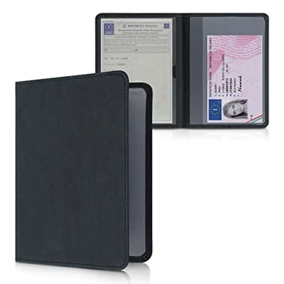 Immagine di kwmobile Custodia Libretto Circolazione Auto in Simil Pelle Scamosciata Portalibretto con Scomparti Tessere Patente Foderina Porta Documenti nero