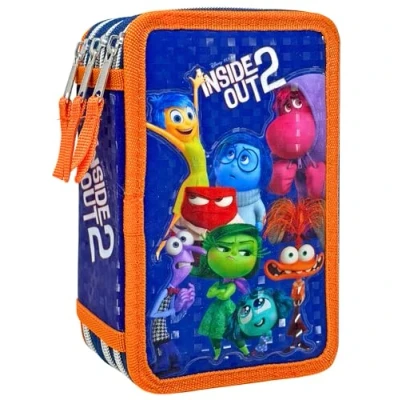 Immagine di Clondo Astuccio 3D 3 Scomparti Bambini, Per Inside Out Fan, Triplo Riempito, 44 Accessori Scuola Elementare, Zip, 20cm, Riga, Pastelli, Pennarelli