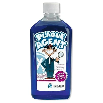 Immagine di Miradent Plaque Agent® Soluzione per lavaggio dentale, 500 ml, il controllo della placca bambini, con piacevole sapore &quot;Bubble Gum&quot;, pronto all&#039;uso tappo dosatore, senza eritrosina, alcool