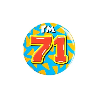 Immagine di PD Party 6014771 Compleanno Distintivo/Spillo Badge Celebrazione Festa I&#039;m 71, Multicolore, 5.5cm Lunghezza x Larghezza 0.5cm Altezza