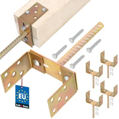 Immagine di KOTARBAU® Set di 4 supporti a U da 0 160 mm, larghezza regolabile, asta 200 in acciaio zincato, per pali legno, calcestruzzo, supporto cemento