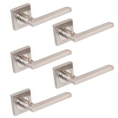 Immagine di Emuca maniglie porta interna, set di 5 coppie per da interno con rosetta 50x50 mm, Alluminio e zama, Nickel satinato.
