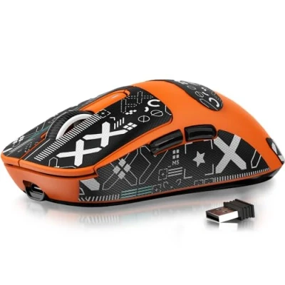 Immagine di ATTACK SHARK X3 49g SUPERLIGHT Mouse with Tape, PixArt PAW3395 Gaming Sensor, BT/2.4G Wireless/Wired Mouse, 6 Adjustable DPI 26000, 200 Hrs Battery, Office Mice for Win11/Xbox/PS/Mac (Orange)
