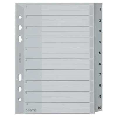 Immagine di Leitz 1285 Registro numerico in plastica, 1 10, 10 fogli, formato DIN A5, 16,5 x 21 mm