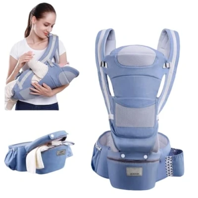Immagine di EMEBAY portabebè con sedile ad anca 15 modi di indossare, marsupio per nascita regolabile, ergonomico multifunzione, neonati da 0 a 48 mesi tutte le stagioni