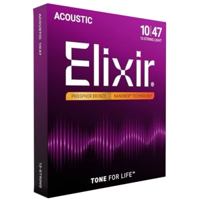 Immagine di Elixir® Strings Phosphor Bronze 12 String Acoustic Guitar w NANOWEB® Coating, Light (.010 .047)