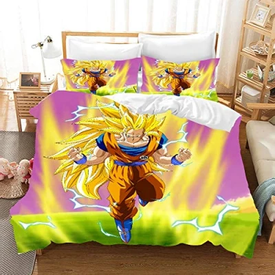 Immagine di NICHIYO, set di biancheria da letto Dragon Ball copripiumino e federa, in microfibra, stampa digitale 3D, 3 pezzi (copripiumino + federe) (5,Double 200 x cm)