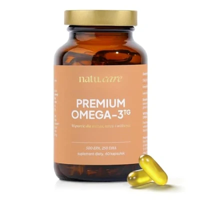 Immagine di natu.care Premium Omega 3 60 capsule Acidi grassi ad alto dosaggio (EPA e DHA) 750 mg Olio di pesce Forma trigliceride Biodisponibilità Testato in laboratorio Da pesca sostenibile