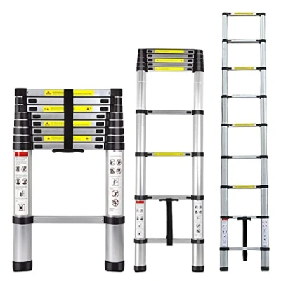 Immagine di 2,6M Scala Telescopica, Multiuso Allungabile in Alluminio Pieghevole, Scaletta 8 Gradini, Portatile Retrattile, Carico di 150KG, Certificazione EN131