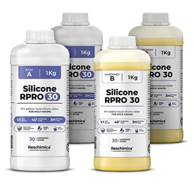 Immagine di Gomma siliconica 1:1 R PRO 30, non tossica, semplice da usare, resistente alla rottura, 30 shore, compatibile con resine epossidiche, gesso, cera e altri materiali (4 kg)