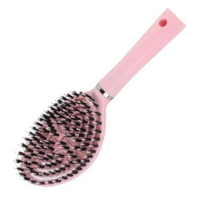 Immagine di spazzola per capelli rosa, setole di cinghiale, senza tirare, bagnata e asciutta, adatta diverse acconciature