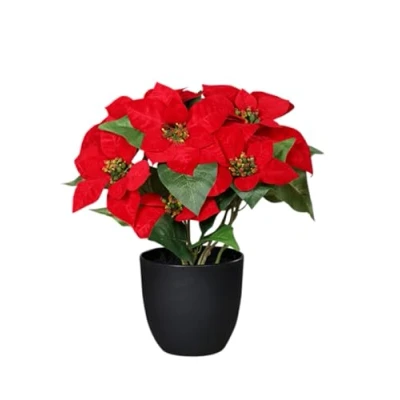 Immagine di Spetebo Stella di Natale artificiale in vaso 40 cm Fiore Poinsettia replica realistica Pianta seta con fiori vellutati