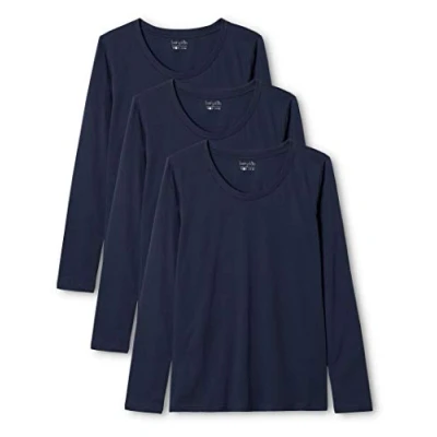 Immagine di Berydale Maglietta a maniche lunghe con scollo rotondo in 100% cotone, Donna, Blu scuro (confezione da 3), S