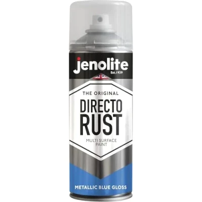 Immagine di JENOLITE Directorust Vernice spray lucida metallizzata BLU multisuperficie Primer, fondo e finitura all in one 400 ml
