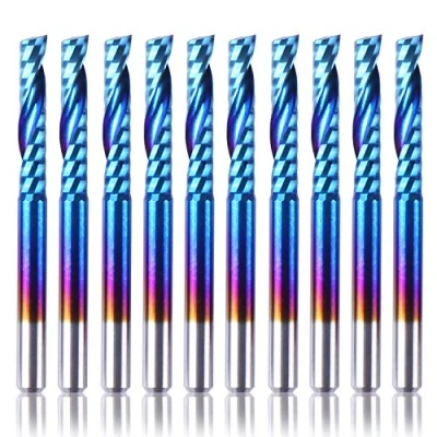 Immagine di SainSmart Genmitsu 10 frese CNC per naso piatto Nano Blue Coat, fusto a spirale Upcut singolo, 1 flauto (3,175 x 17 38 mm)