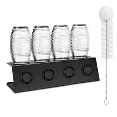 Immagine di Supporto per bottiglie Soda Stream, 4 scolapiatti in acciaio inox, con rimovibile e coperchio SodaStream Crystal ed Emil