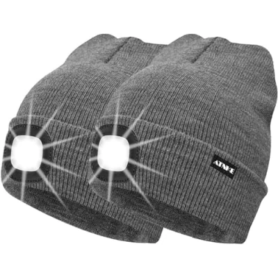 Immagine di ATNKE 2 Pezzi Nuovo Berretto con Luce LED Calda Cappello Ricaricabile USB Unisex Ultra Luminoso 4 Lampada a Impermeabile Multicolore/Grey