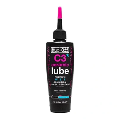 Immagine di Muc Off C3 Ceramic Wet Chain Lube, 120 ml Grasso Ceramico per Catena di Alta Qualità, Lubrificante Bici con Colorante Tracciante UV Formulato Condizioni Atmosferiche Difficili e Umide