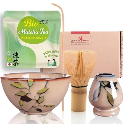 Immagine di Goodwei Set di Matcha Completo Tazza Cerimoniale con frusta e cucchiaio incl. Tè Biologico Giapponese (Bamboo)