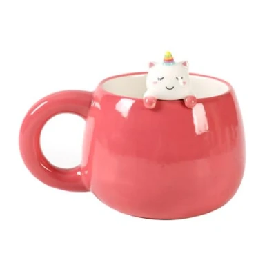 Immagine di I TOTAL® tazza in ceramica con animaletto sul bordo, per tè o caffè (UNICORN) 450 ml