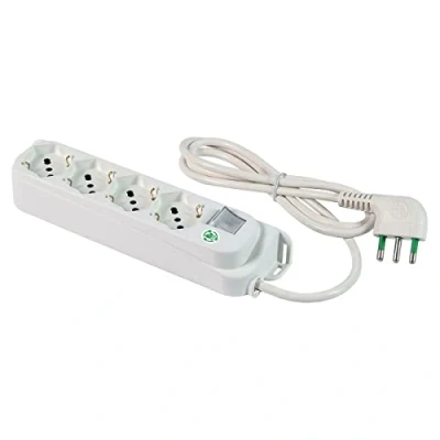 Immagine di FANTON 47420ECO Multipresa 4 posti OMEGA ECO RELIFE prese bipasso/schuko 2P+T 16A cavo 1,5 m. spina a squadra grande + interruttore bipolare luminoso, Bianco