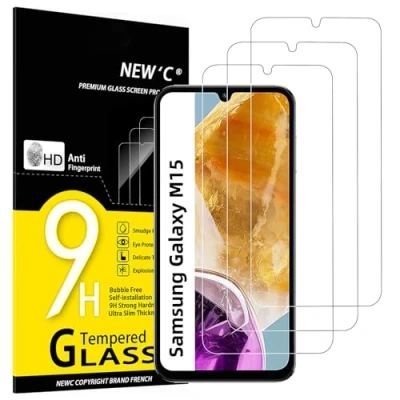 Immagine di NEW&#039;C 3 Pezzi, Vetro Temperato per Samsung Galaxy M15 5G, Pellicola Prottetiva, Senza Bolle, Durezza 9H, 0,33mm Ultra Trasparente, Resistente
