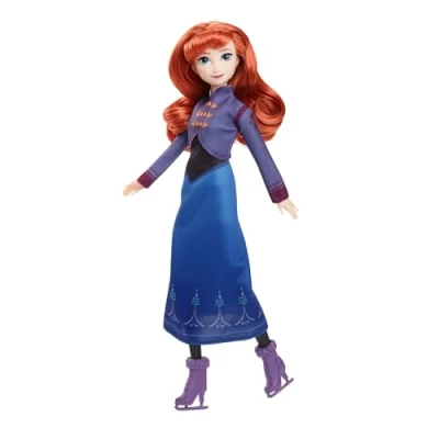 Immagine di Mattel Disney Frozen Anna, bambola alla moda con abito da pattinaggio sul ghiaccio, accessori, scarpe e pattini rimovibili inclusi, giocattolo per bambini, 3+ anni, JBG54