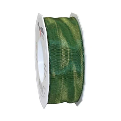 Immagine di Präsent Lyon, Nastro in taffetà con Filo Metallico, Verde Muschio, 40 mm 25 m, Seide, Ocra