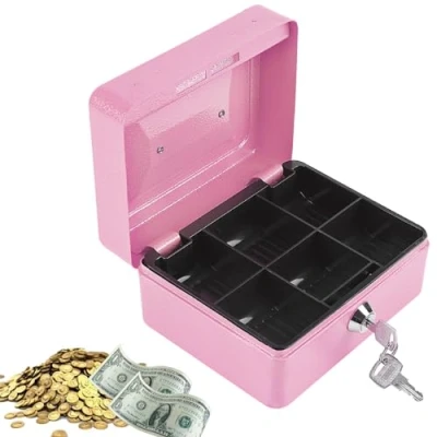 Immagine di Telituny Cassa con serratura, Mini portatile in acciaio serratura di denaro contante moneta Cassetta sicurezza per uso domestico Ufficio Scuola (Rosa)