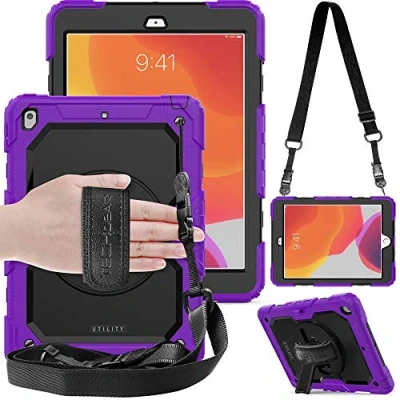 Immagine di TECHGEAR Custodia Utility Compatibile con iPad 9/8 / 7 Generazione, Antiurto Resistente Supporto Integrato Girevole a 360 Gradi, Cinturino Mano e Tracolla attaccabile Cover per 10.2 Pollici