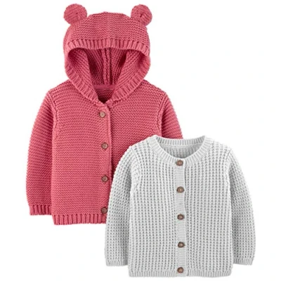 Immagine di Simple Joys by Carter&#039;s 2 Pack Neutral Knit Cardigan Sweaters Infant And Toddler, Grigio/Rosso, 3 6 Mesi (Pacco da 2) Bimbo