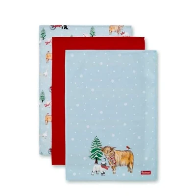 Immagine di Cooksmart Confezione da 3 Strofinacci natalizi dal design britannico Asciugamani per le festività natalizie tutti i tipi di cucine Natale in fattoria