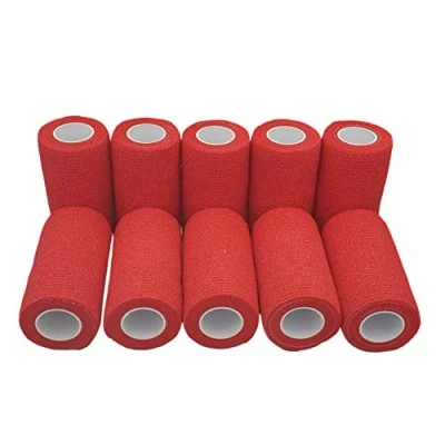 Immagine di PintoMed Bendaggio Coesivo 10 x Rosso garza elastica rotoli cm 4,5 m autoadesiva flessibile bende, primo soccorso Wrap Cohesive Bandage Confezione da