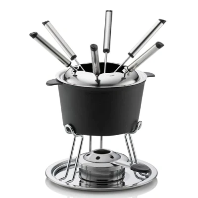 Immagine di kela Set per fonduta Comore in ghisa, 19,5 cm, Diametro 20 Colore: Nero, Acciaio Inossidabile, 20,00x20,00x19,50 cm